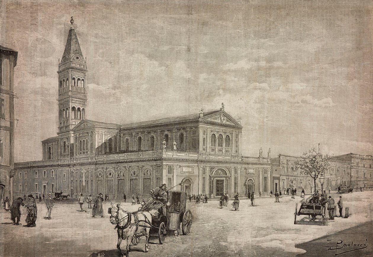 New church of Sacred Heart in Rome, Italy, engraving from drawing by Dante Paolocci by Dante Paolocci