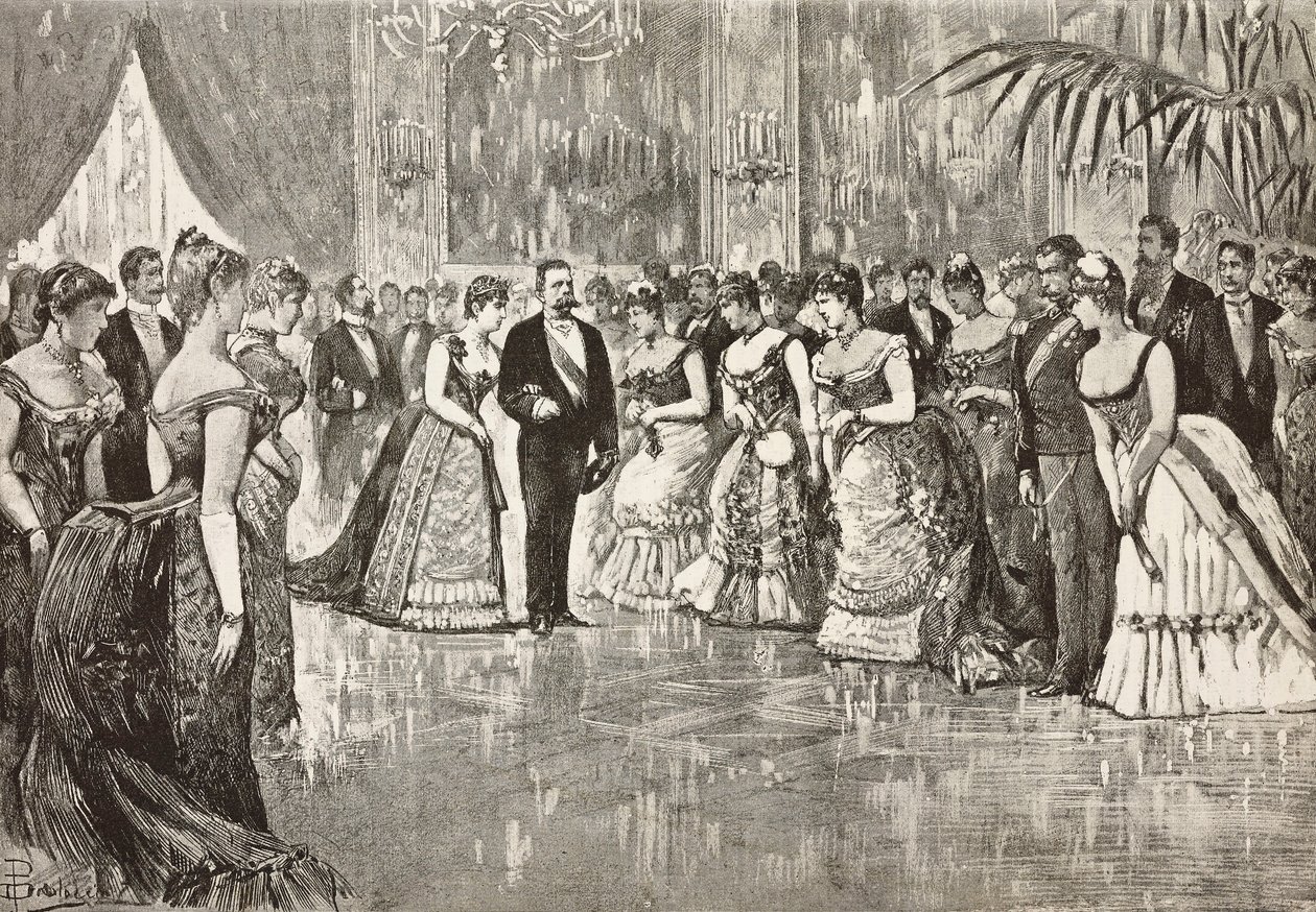 Umberto I and Margherita of Savoy at ball in Quirinal Palace, Rome, Italy by Dante Paolocci