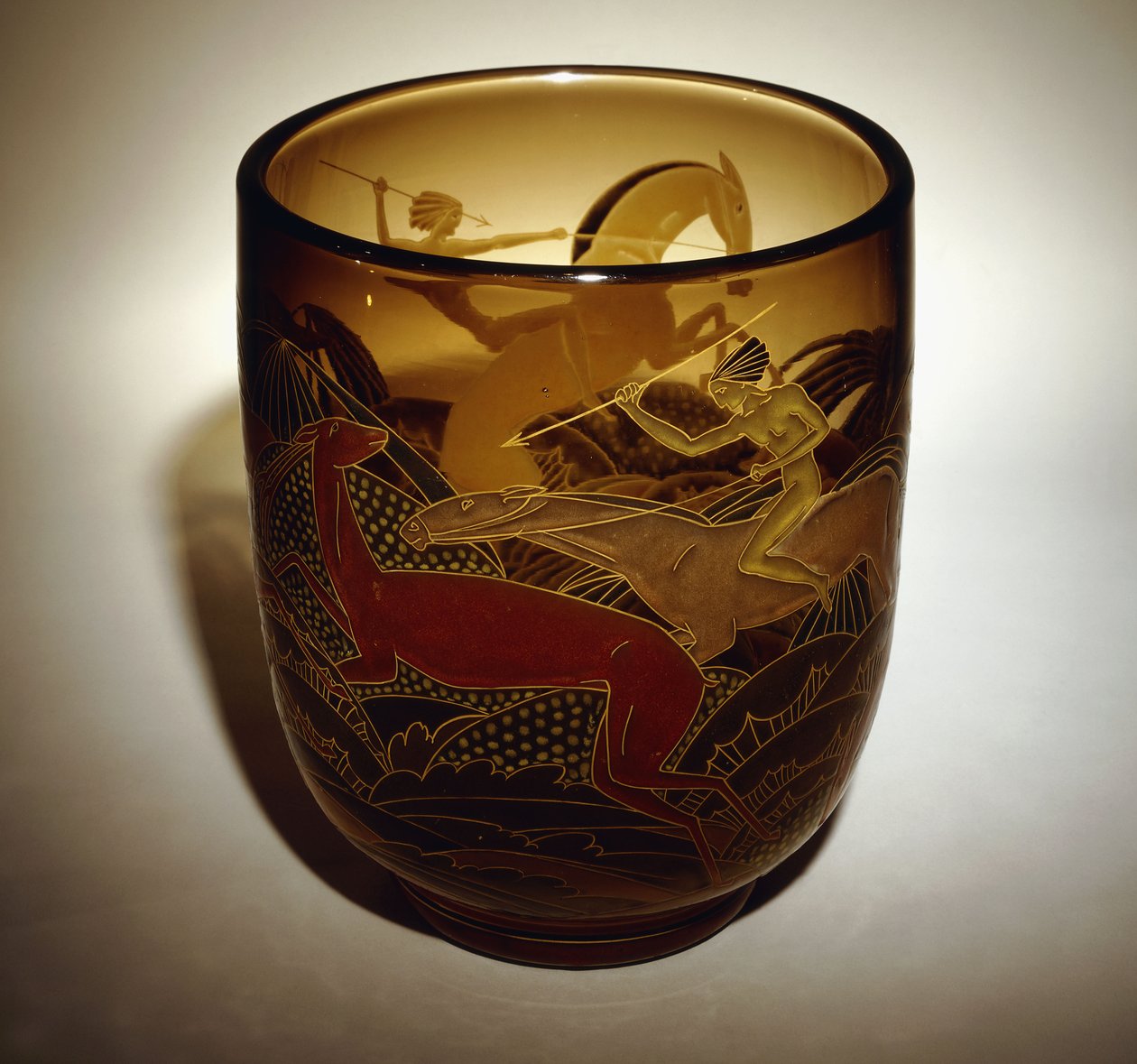 Enamelled Glass Vase Depicting Two Amazons Hunting Deer by Daum Freres
