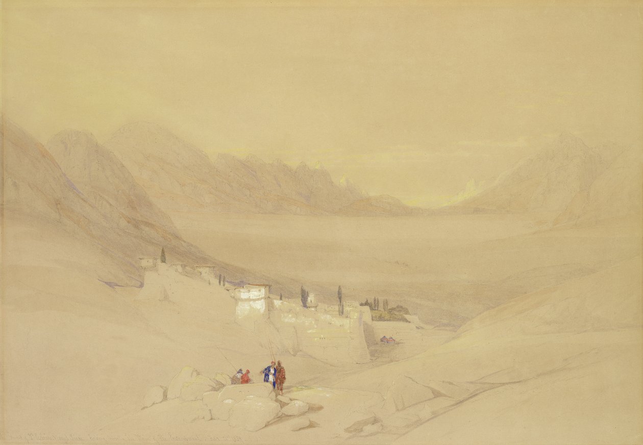 The Convent of St. Catherine, Mount Sinai, looking towards the Plain of the Encampment, 1839 by David Roberts