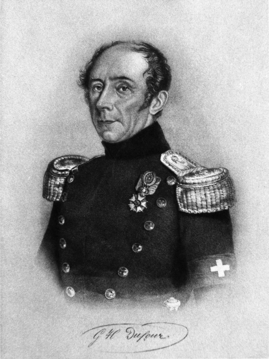 Portrait of Guillaume-Henri Dufour, Swiss general, engineer, topographer, and co-founder of International Committee of Red Cross, engraving after drawing by Karl Friedrich Irminger by John Ward Dunsmore