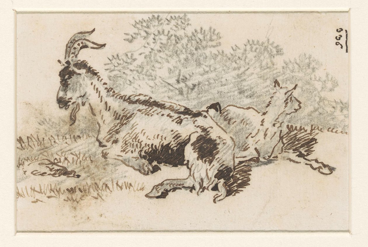 Goat and Kid in a Landscape by David Alphonse de Sandoz Rollin