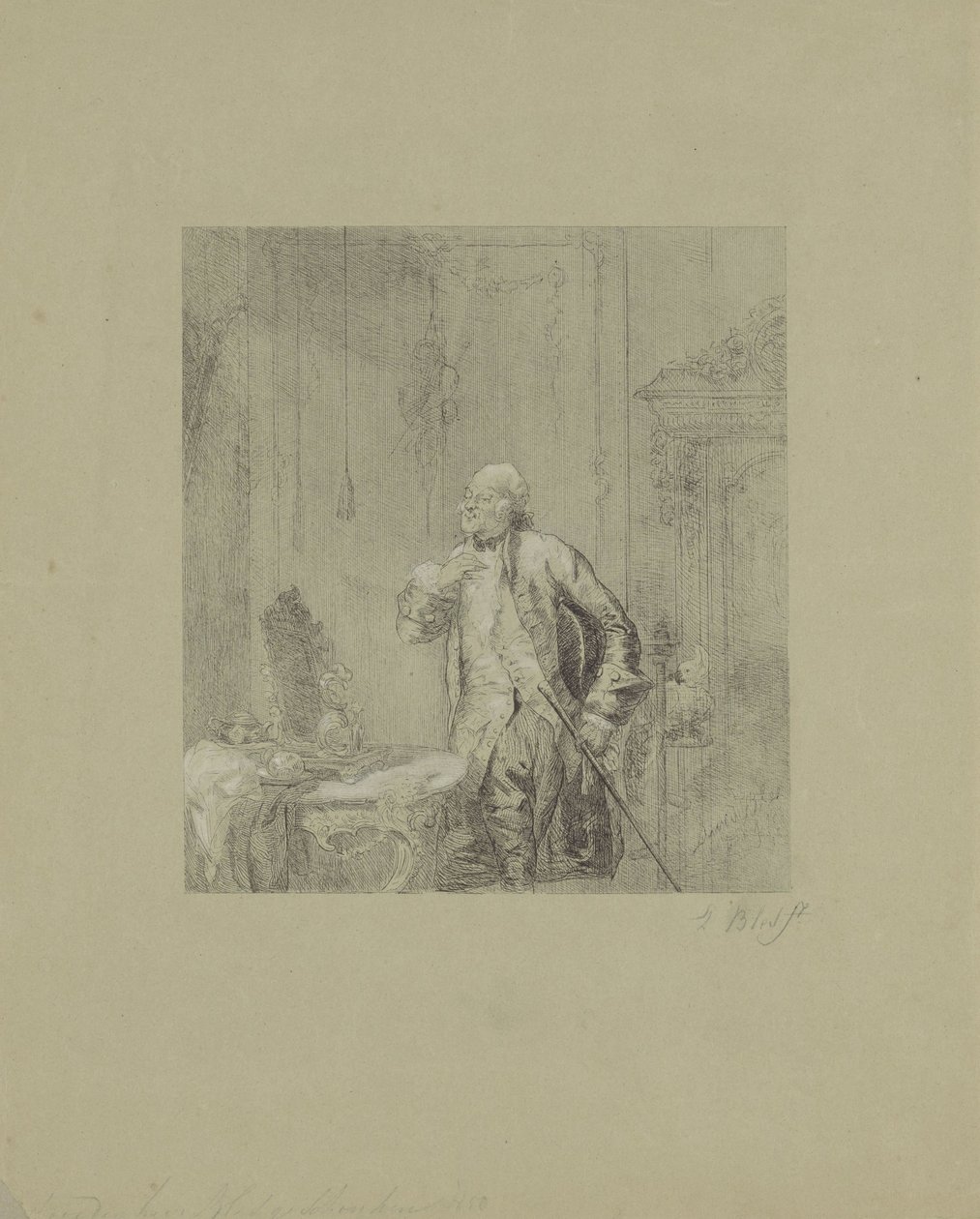 Man in Front of a Mirror in an Eighteenth-Century Interior by David Bles