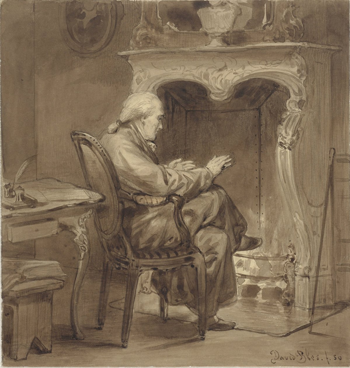 Old Man Warming Himself by the Hearth by David Bles