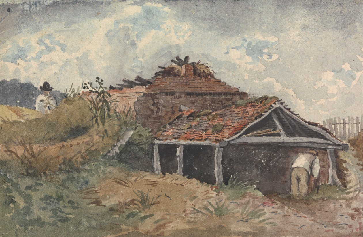 Landscape with Two Figures Beside an Old Building by David Charles Read