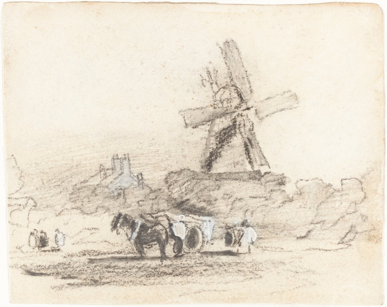 A Cart with Two Horses near a Windmill by David Cox