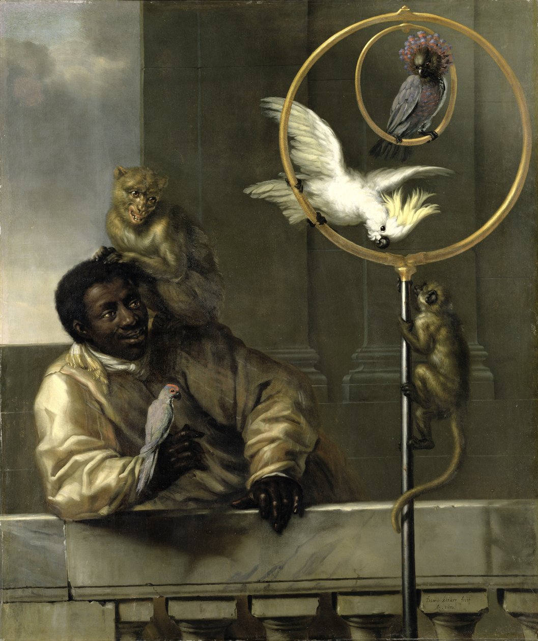 Black Man with Parrots and Monkeys by David Klöcker Ehrenstrahl