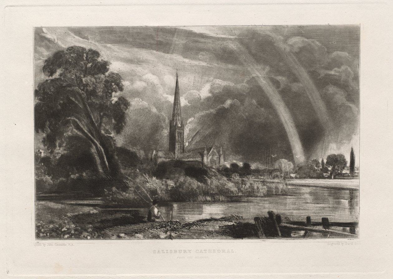 Salisbury Cathedral from the Meadows (Small Plate), 1855 by David Lucas
