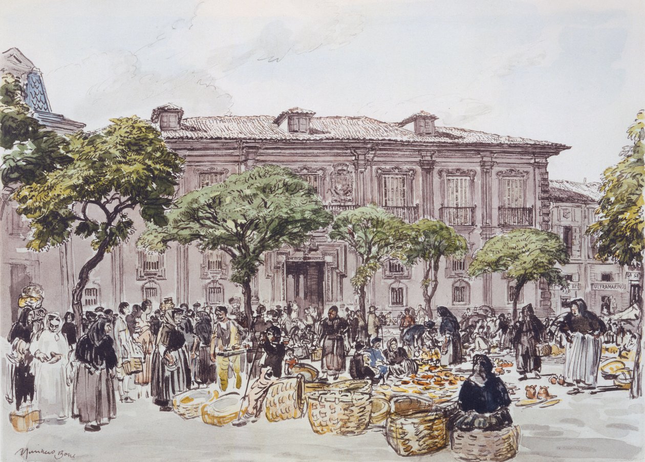 Market Outside a Palace, Oviedo by David Muirhead Bone