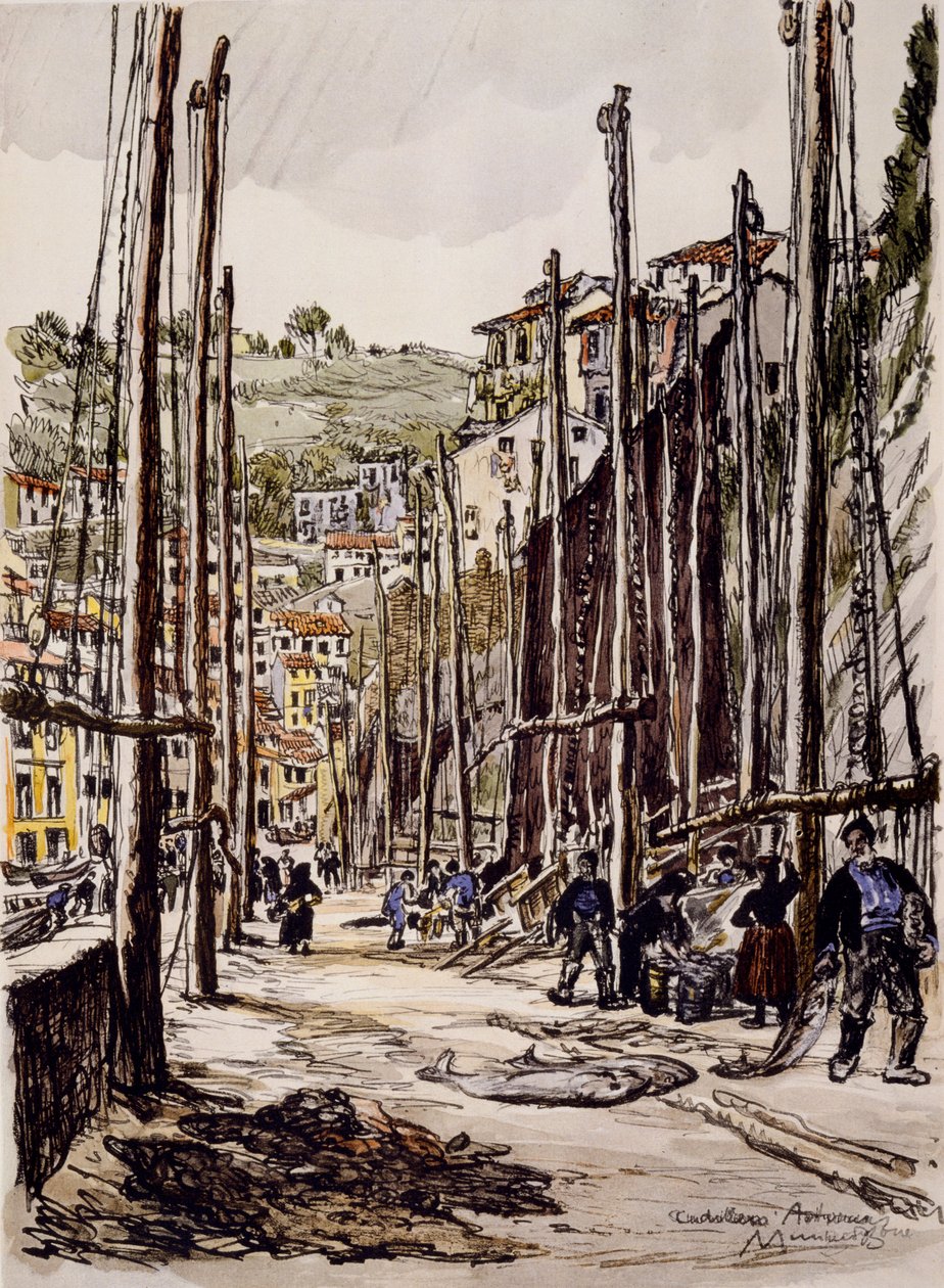 The Tunny Fishers, Cudillero, Asturian Coast by David Muirhead Bone