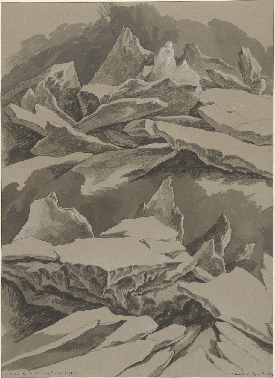 Ice Floes on the Meuse, January 1809 (title on object: Glaçons sur la Meuse en Janvier 1809) by David Pièrre Giottino Humbert de Superville (signed by artist)