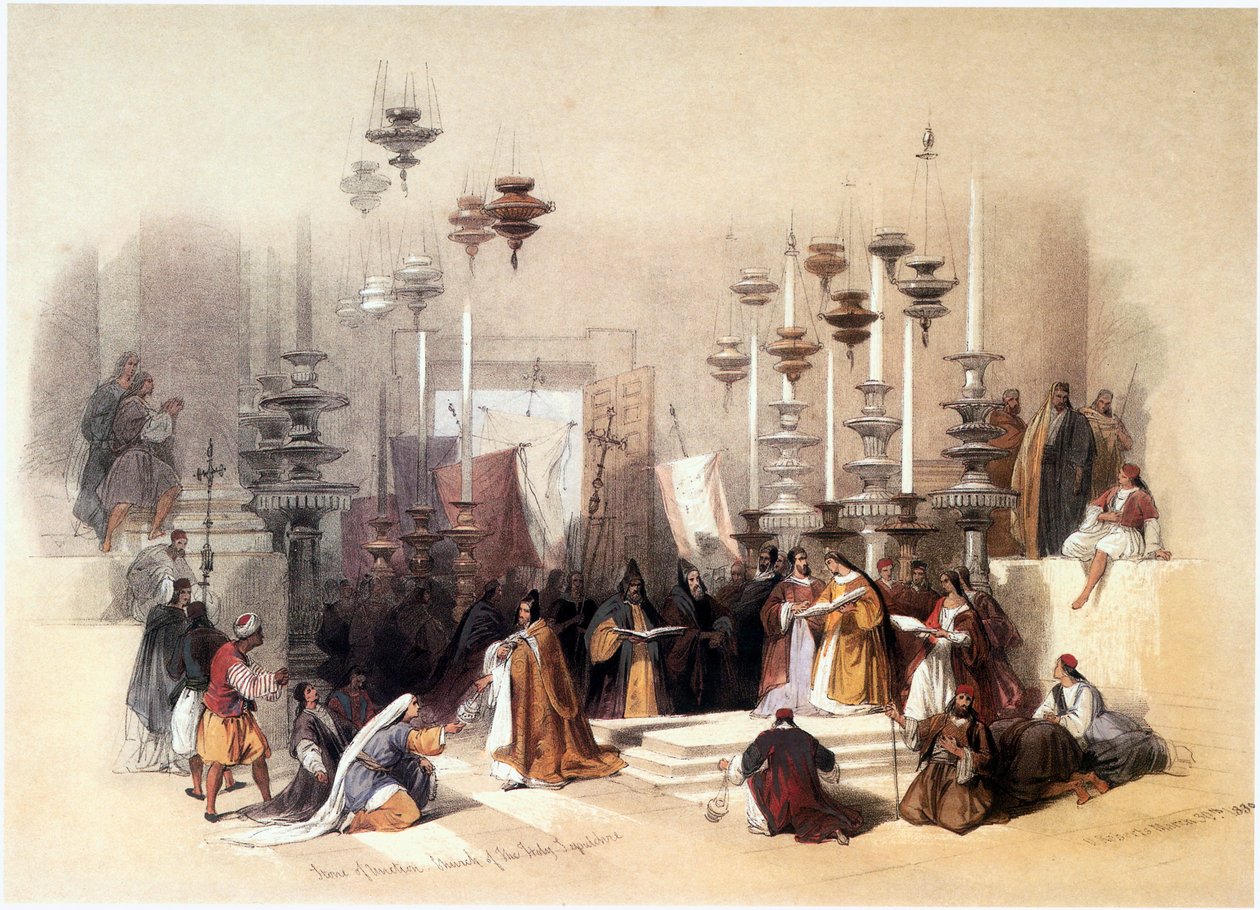 In the Holy Land: Jerusalem, Church of the Holy Sepulchre, Stone of Unction by David Roberts