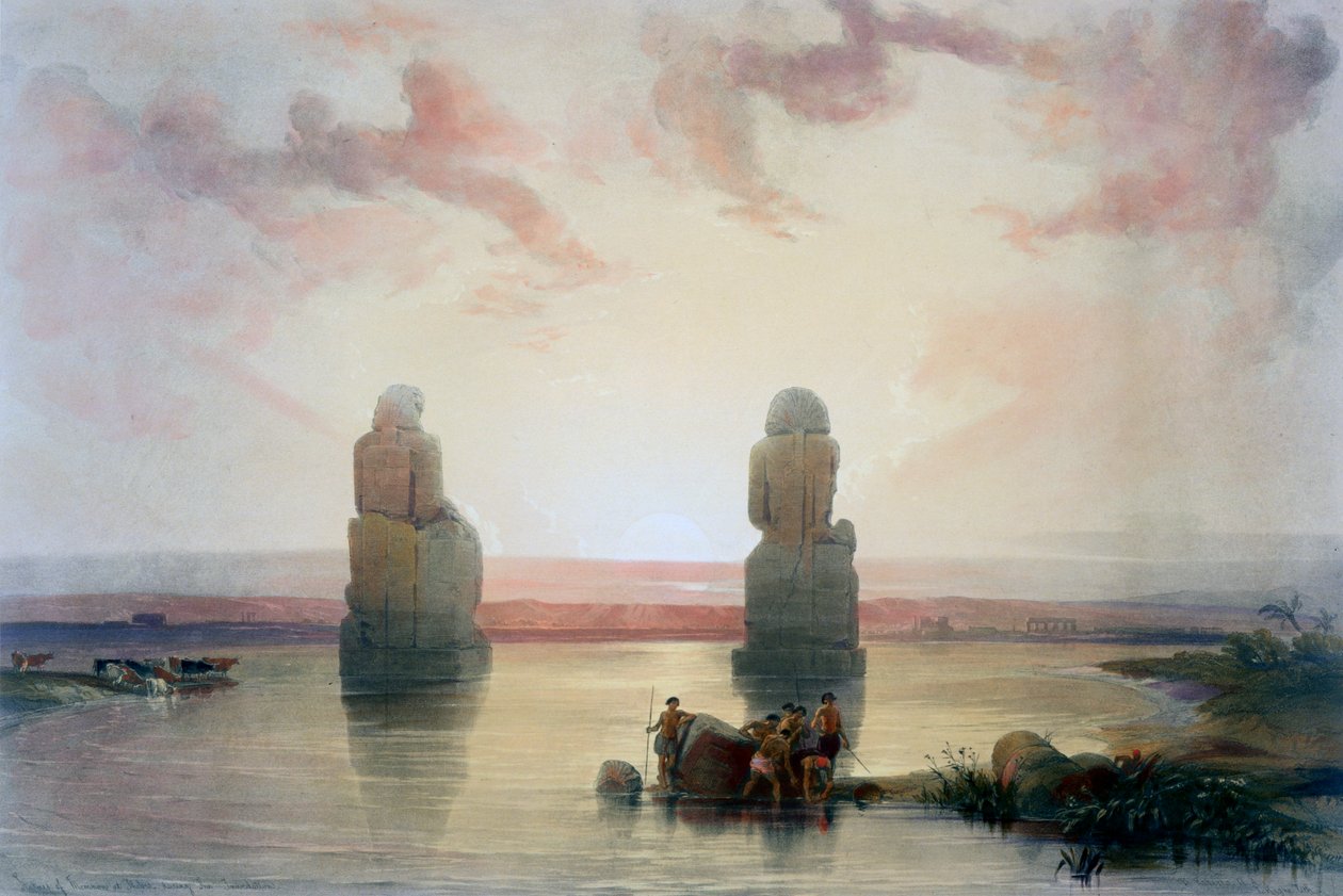 The Colossi of Memnon, at Thebes, During the Inundation by David Roberts