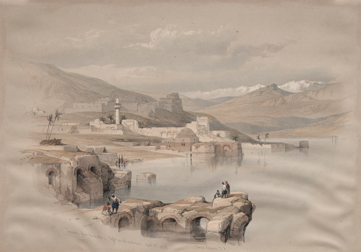 Tiberias, from the Walls, Safet in the Distance, 1839 by David Roberts
