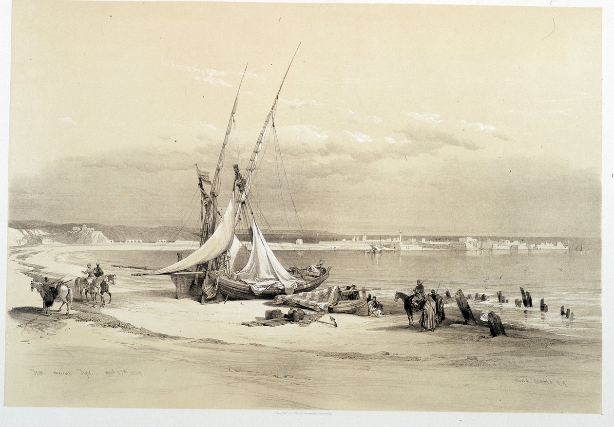 View of the city of Tyre in Lebanon, drawing made on 27/04/1839 in 