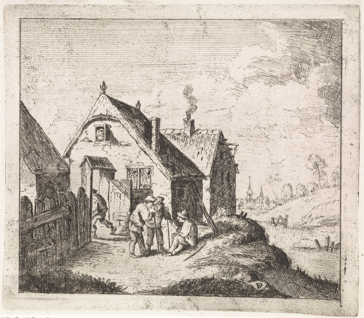 Three Men in Conversation by a House by David Teniers (II)