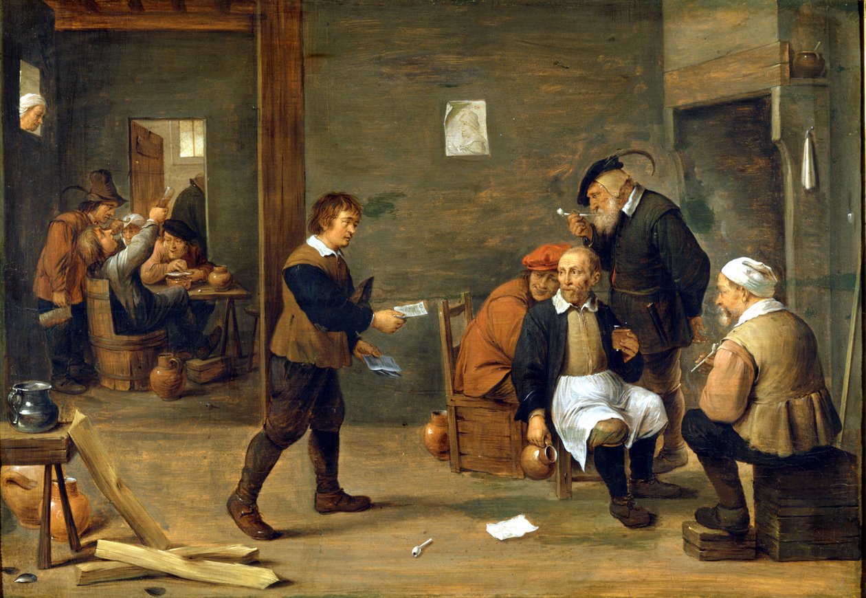 A group of men warming up in front of a chimney. by David Teniers the Younger