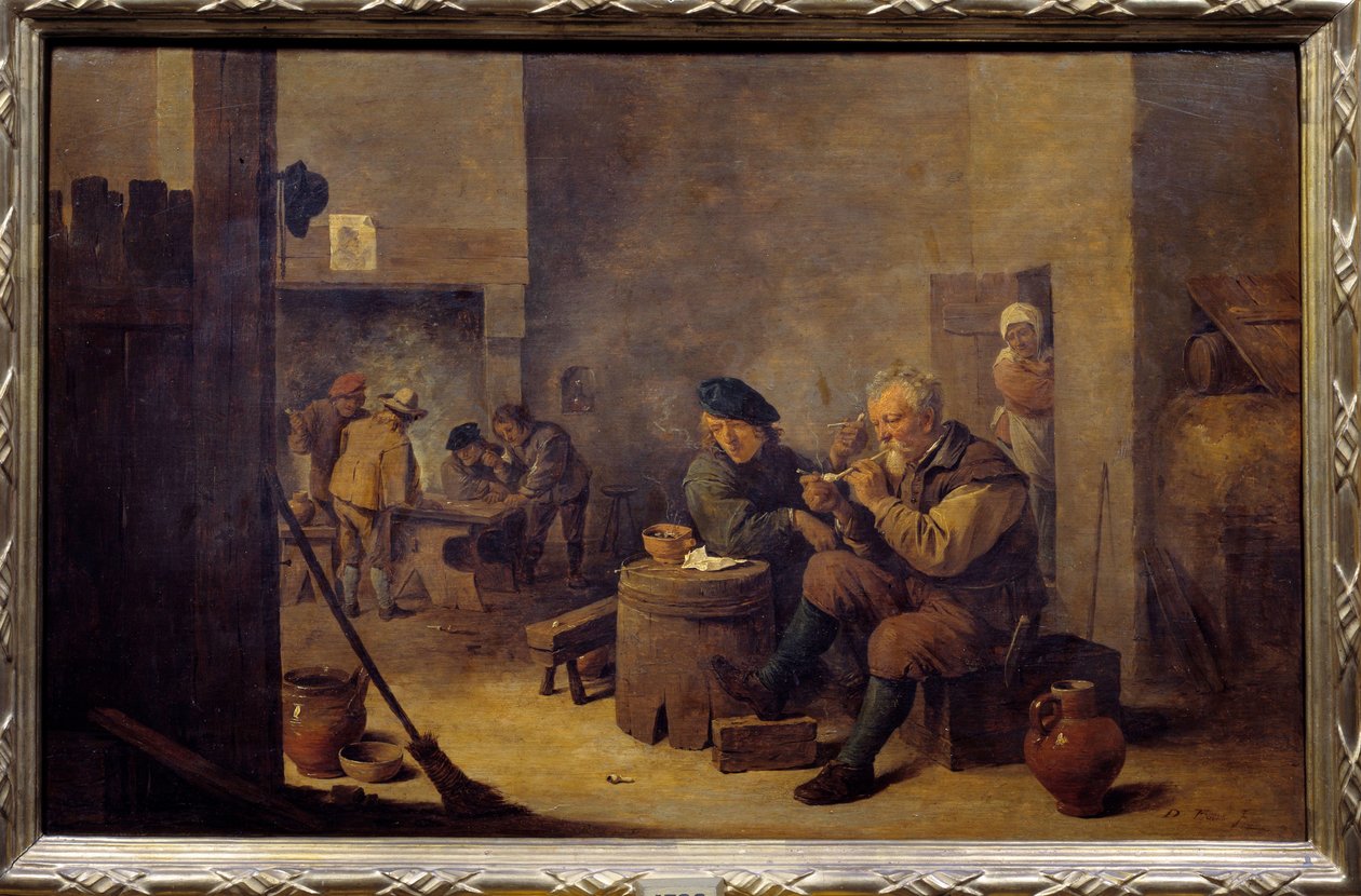 Smoking in a hostel Painting by David Teniers II the Young (1610-1690) 17th century Sun. 0,4x0,62 m Madrid, Museum of Prado by David Teniers the Younger