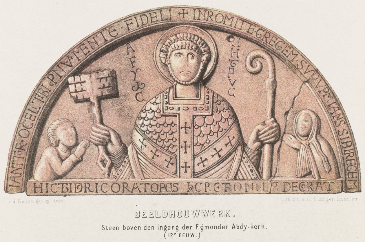 Tympanum of Egmond: Arch Drum with Peter, Count Dirk VI of Holland and His Mother Countess Petronella, ca. 1120 by David van der Kellen
