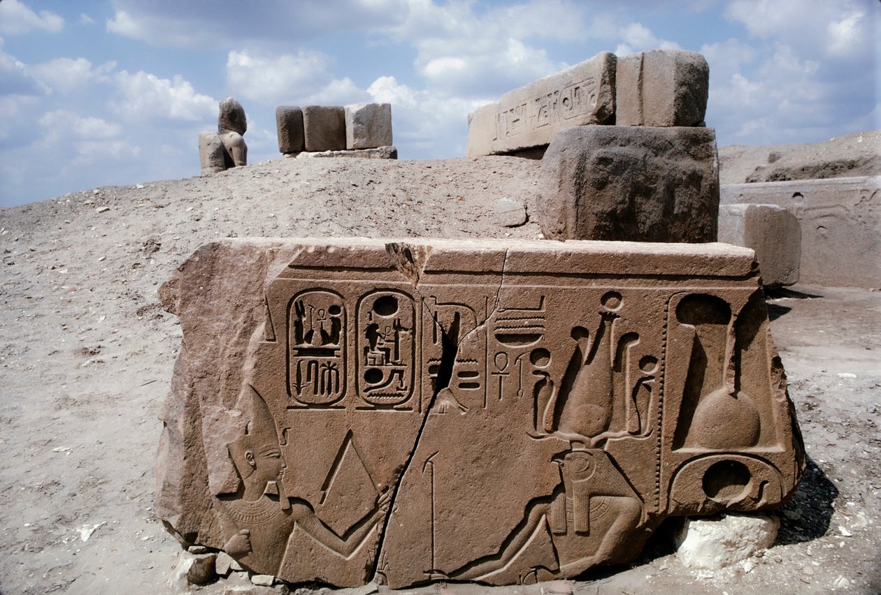 Tanis Egypt, Drawings on Stone Ruin at Ancient City of Tanis with Hieroglyphics by Dean Conger