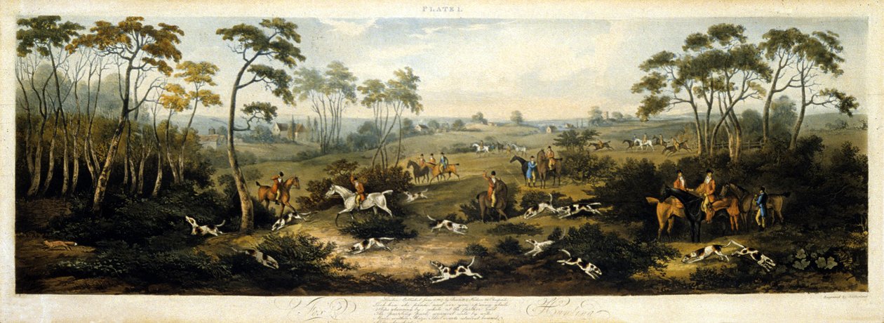 Foxhunting, plate 1, engraved by Thomas Sutherland 1817 by Dean Snr. (after) Wolstenholme