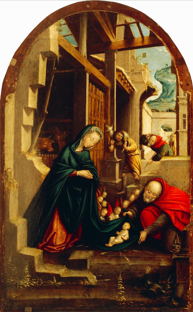 Nativity with adoring angels and shepherds by Defendente Ferrari