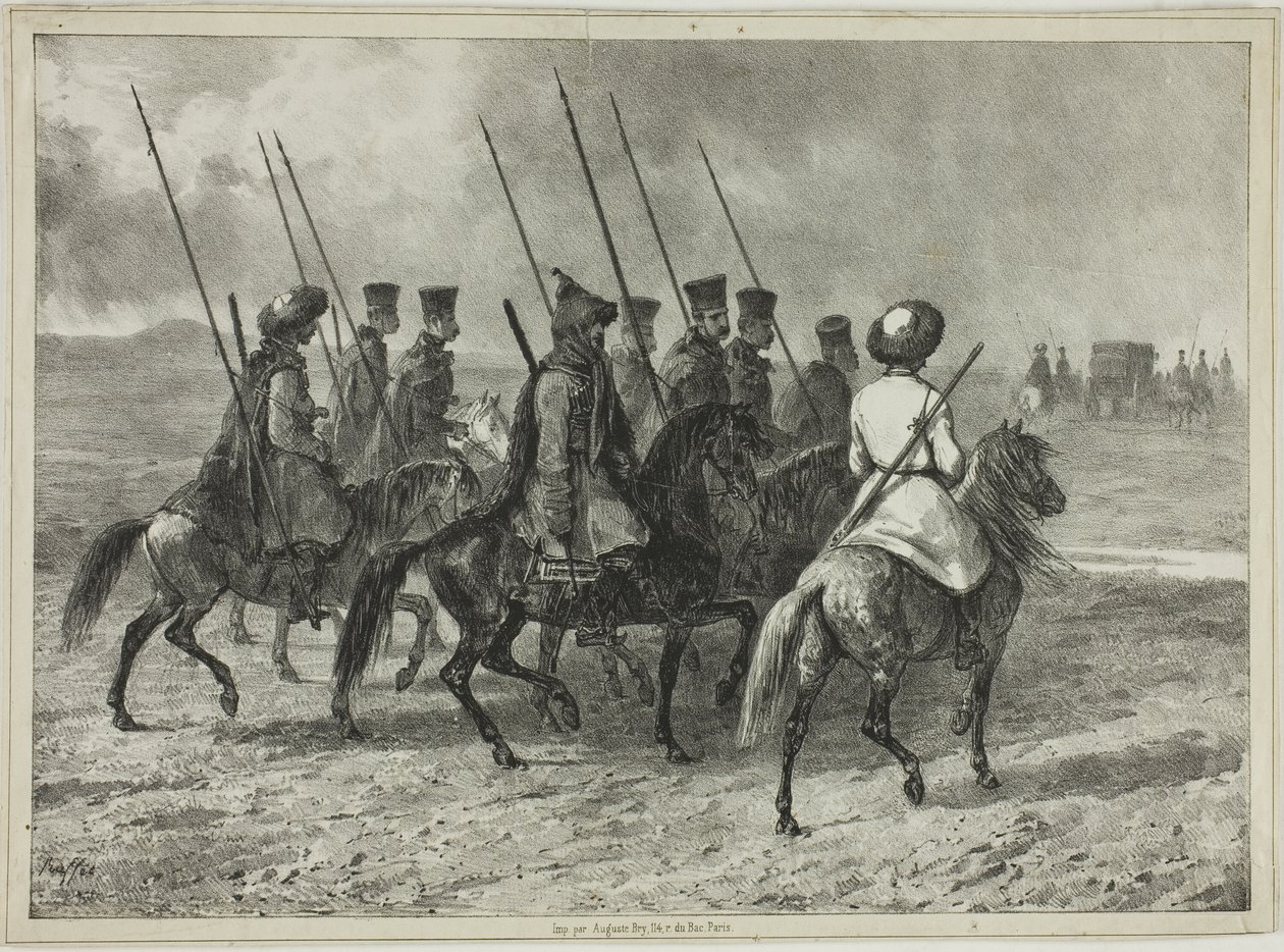 Cossack Escort to the Border of Kuban, Taman (Central Russia), October 11, 1837 by Denis Auguste Marie Raffet