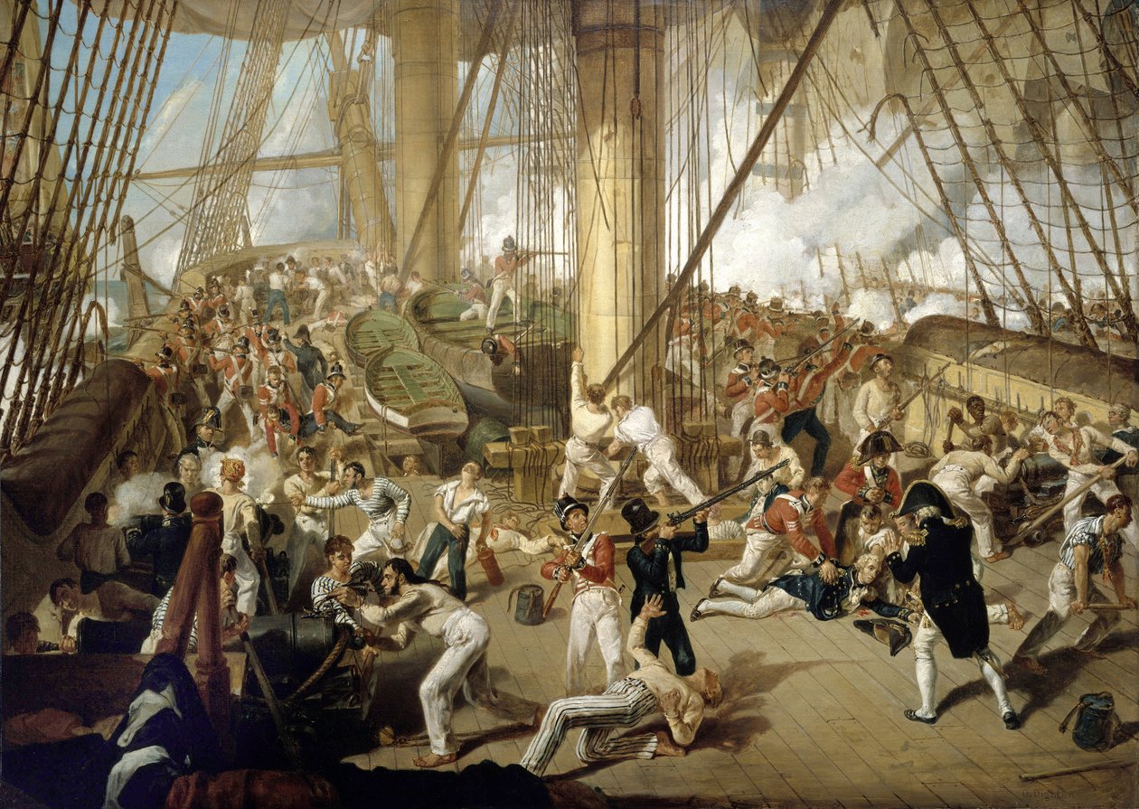 The fall of Horatio Nelson (1758-1805), at the Battle of Trafalgar, October 21 by Denis Dighton
