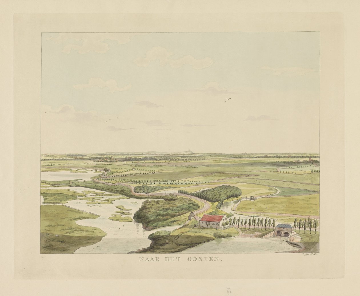 View of the Landscape East of Nijmegen, To the East (title on object), Views Around the City of Nijmegen (series title), Gelderland Panorama or Life View Drawn on Belvedere in Nijmegen (series title) by Derk Anthony van de Wart