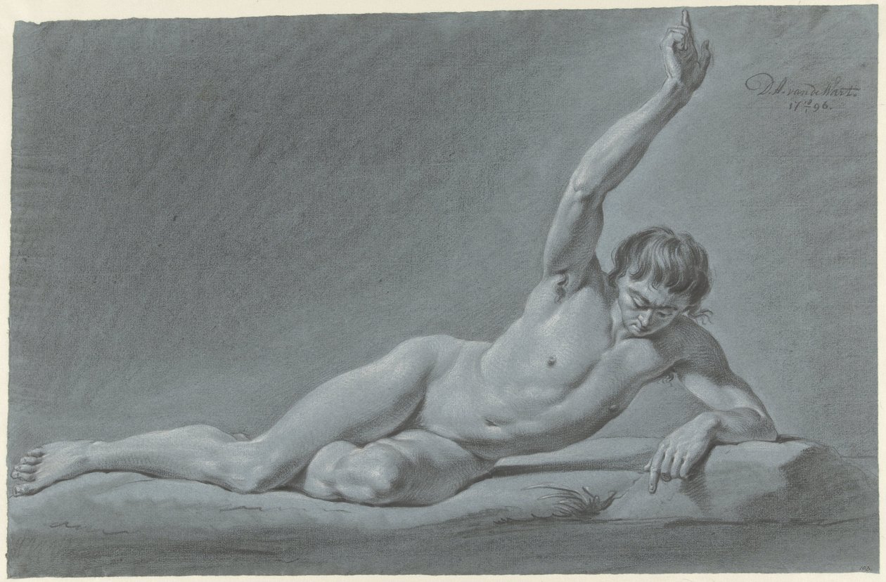 Reclining Male Nude with Raised Arm by Derk Anthony van de Wart