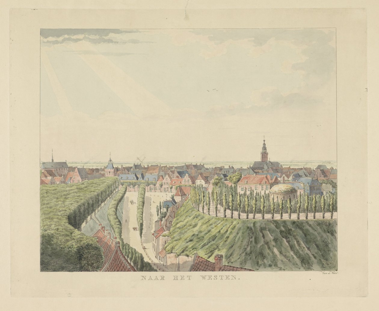 Nijmegen, View from the Belvedere Towards the West (Views Around the City of Nijmegen) (Geldersch Panorama or Round View Drawn from Life at Belvedere in Nijmegen) by Derk Anthony van de Wart