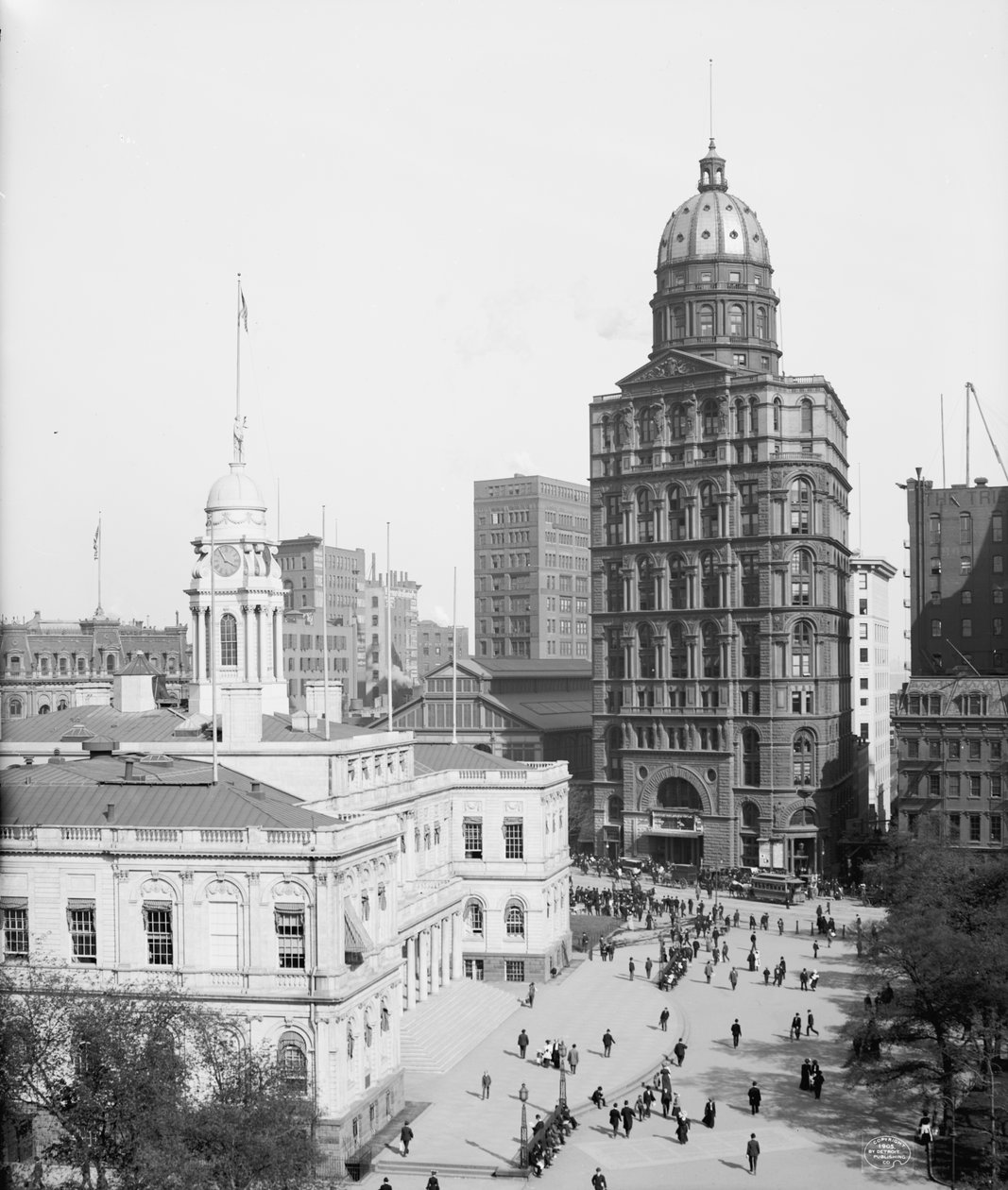 City Hall and World Building, New York City, USA, c.1905 by Detroit Publishing Co.