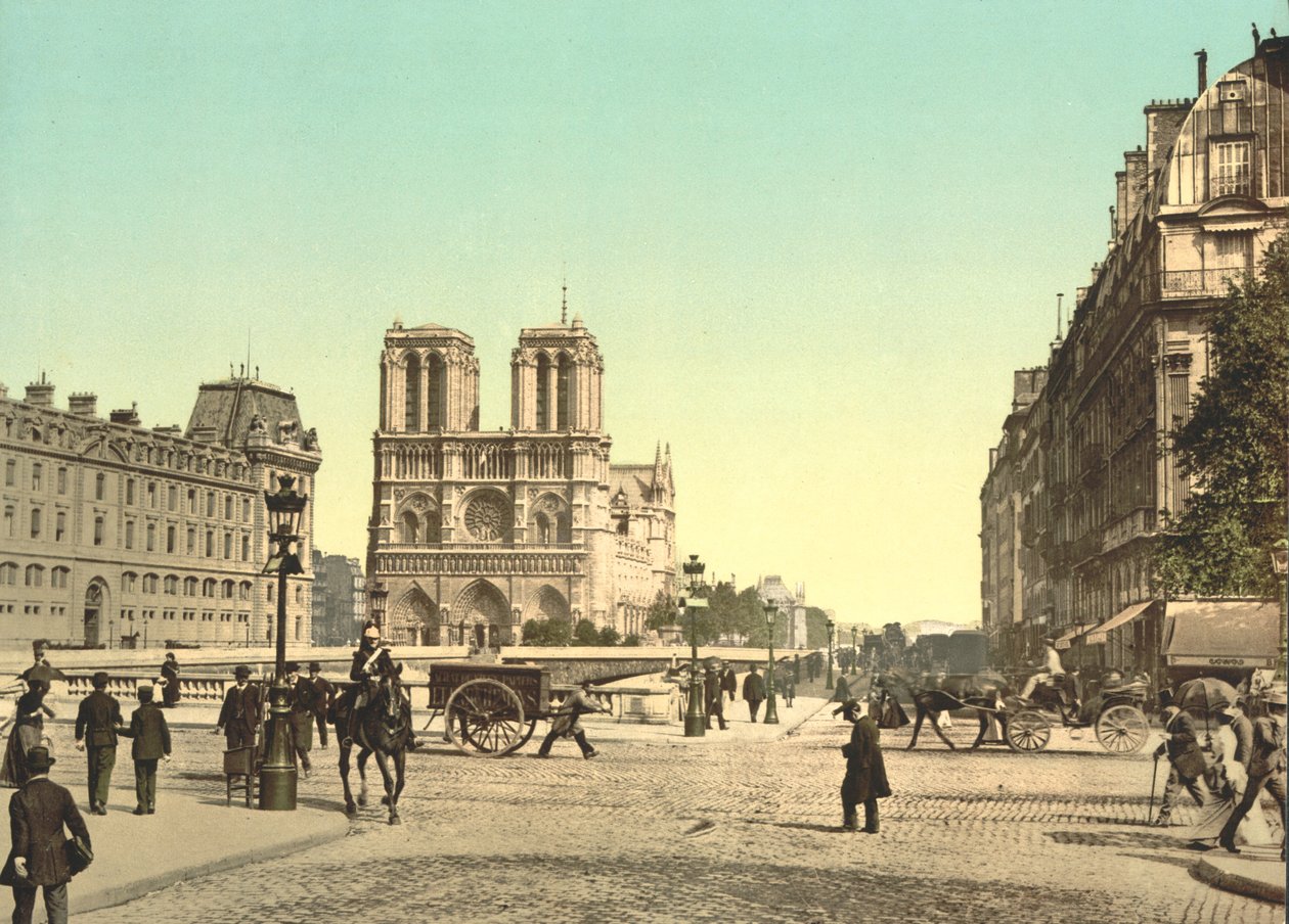 Notre Dame and St. Michael Bridge, Paris, France, c.1900 by Detroit Publishing Co.
