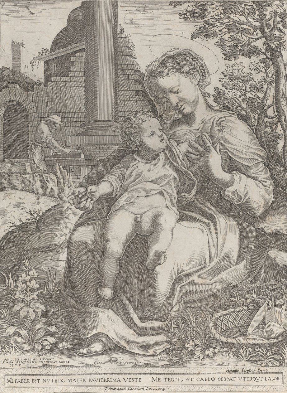 The Holy Family in Egypt, with Joseph as a Carpenter in the Background by Diana Mantuana