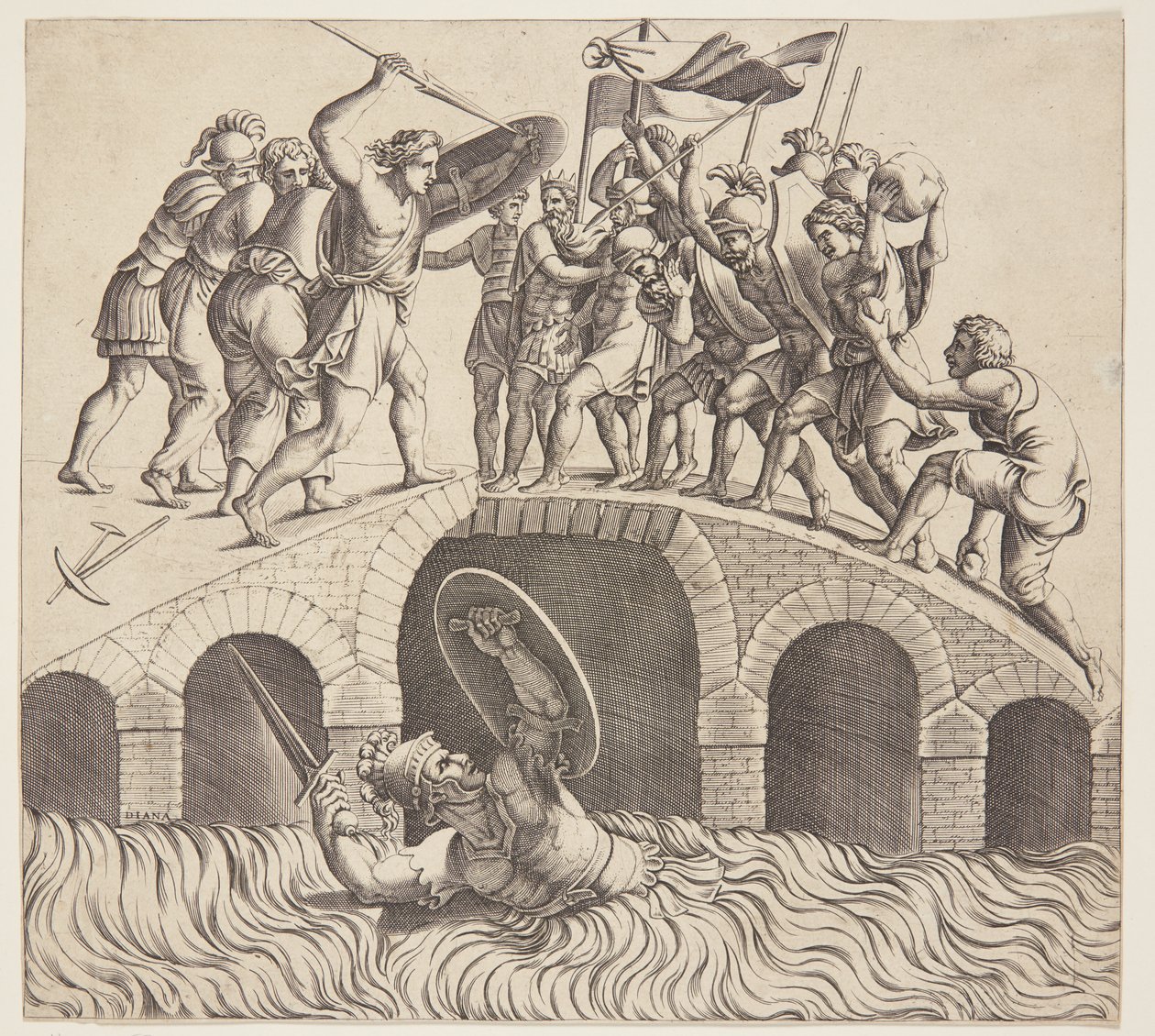 Horatius Cocles Escapes into the Tiber by Diana Scultori