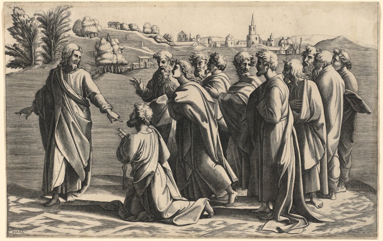 Christ Making Saint Peter Head of the Church by Diana Scultori after Raphael