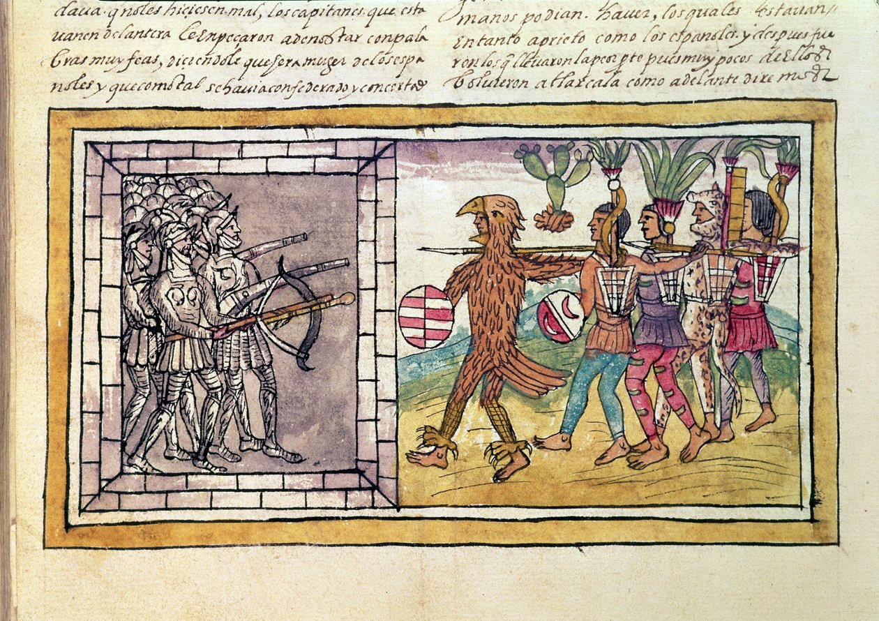 Codex Duran: Pedro de Alvarado besieged by Aztec warriors by Diego Duran
