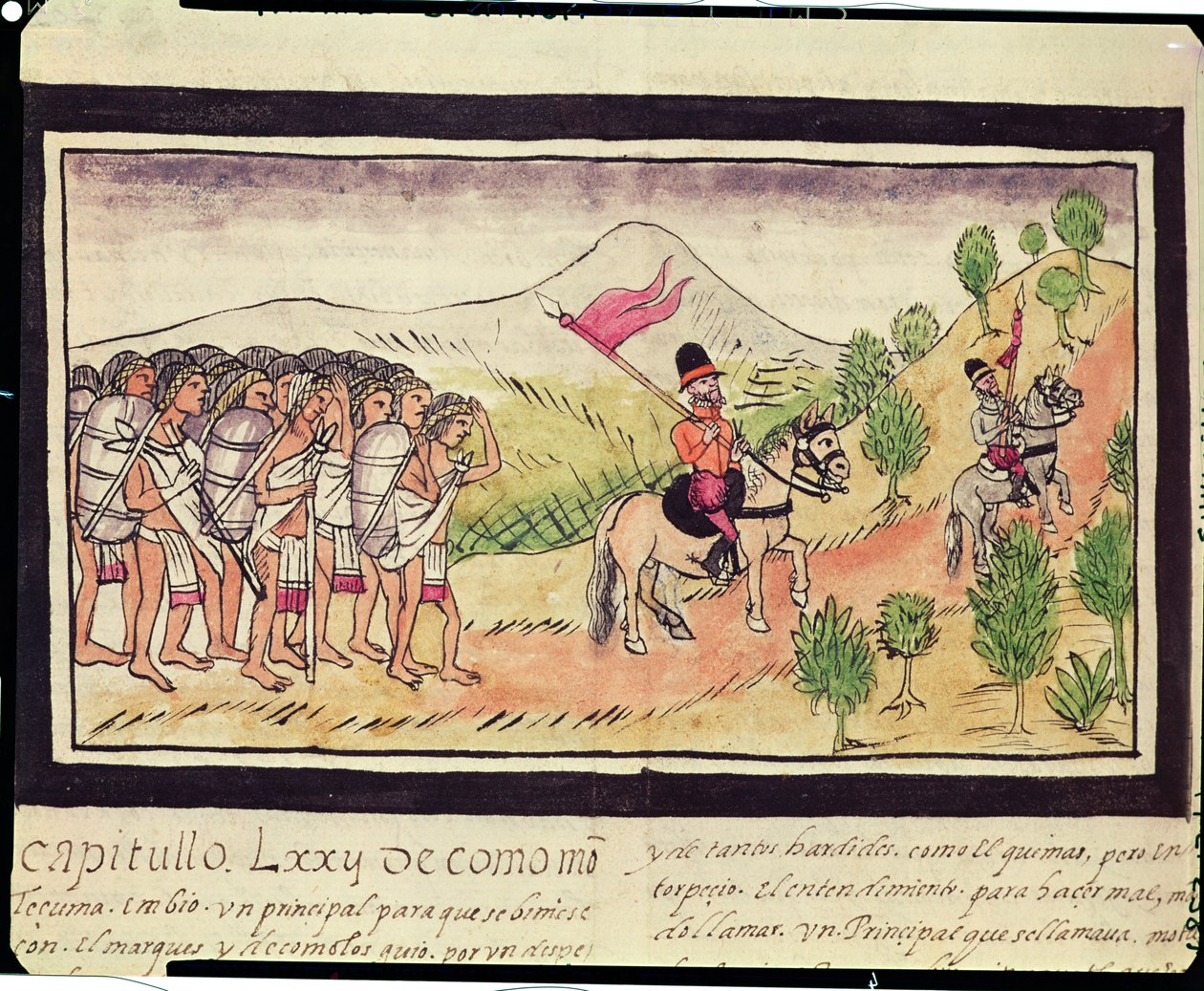 The Totonac Indians Helping the Conquistadors to Transport Materials by Diego Duran
