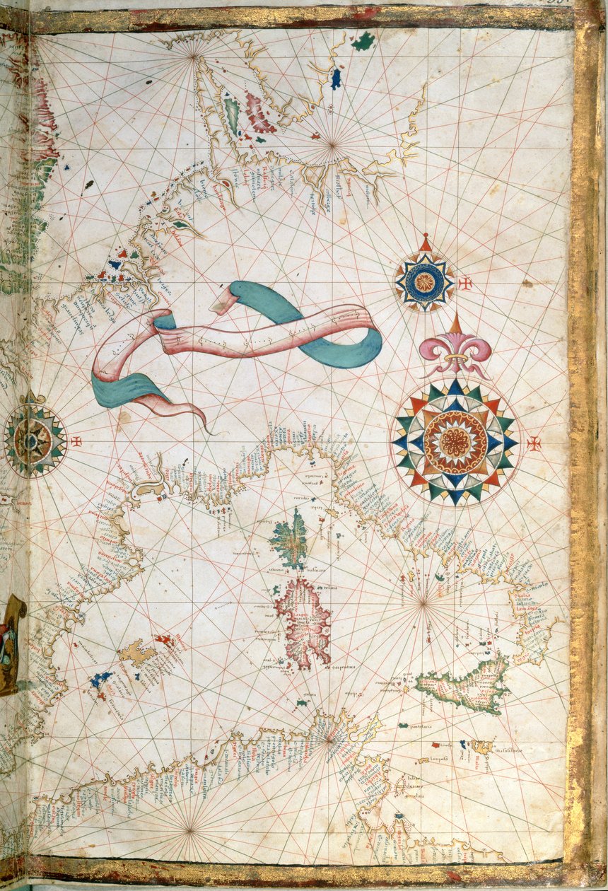 Corsica, Sardinia and Sicily, detail from a world atlas, 1565 by Diego Homem