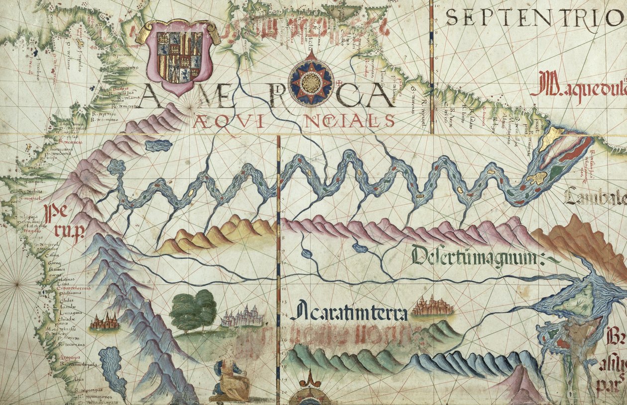 Northern South America, detail from a world atlas, 1565 by Diego Homem