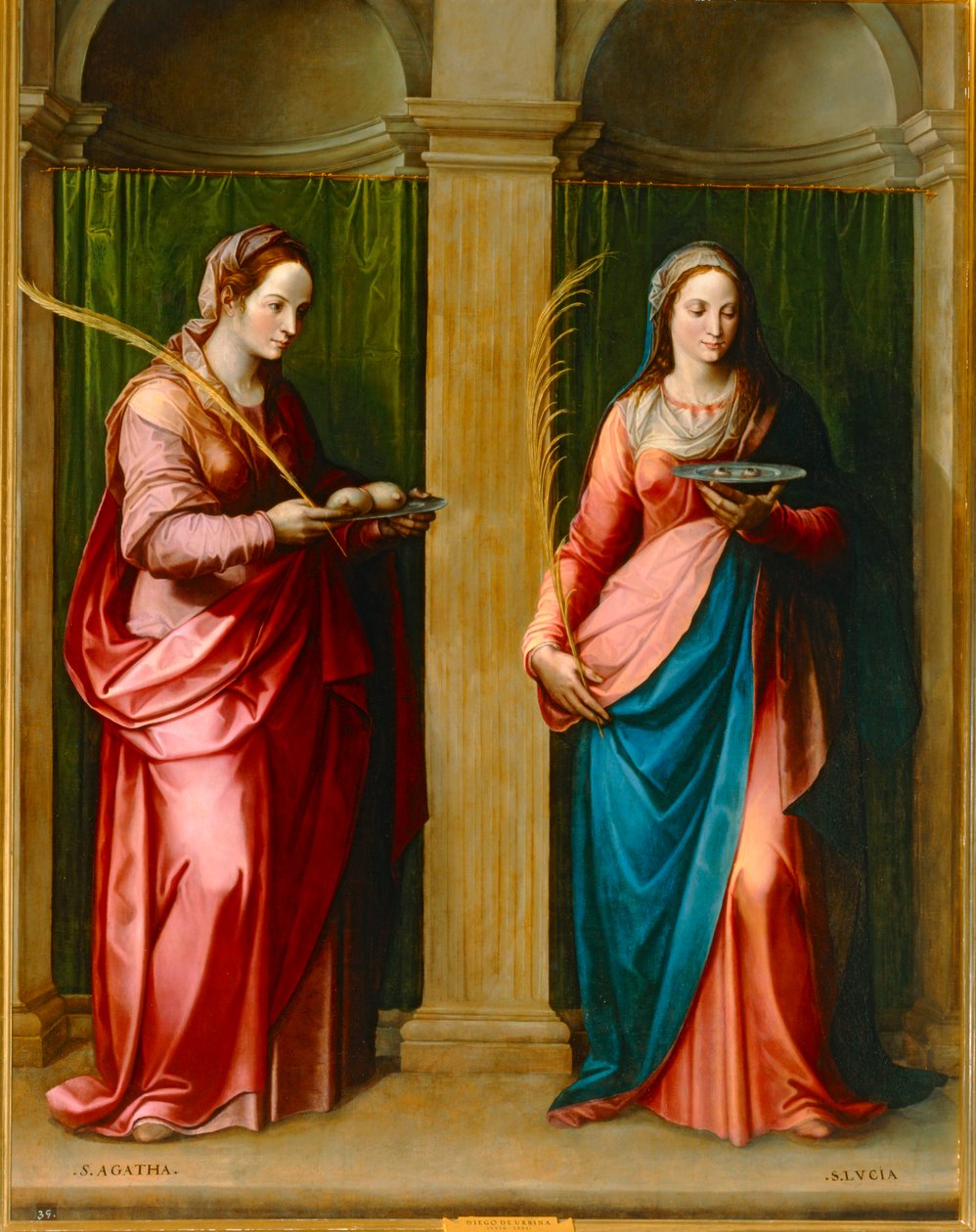 Saints Agueda and Lucia, Carrying Breasts and Eyes by Diego de Urbina