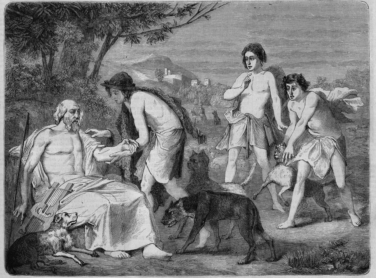 Homer in the island of Syros. Engraving from 1864, according to Maillard