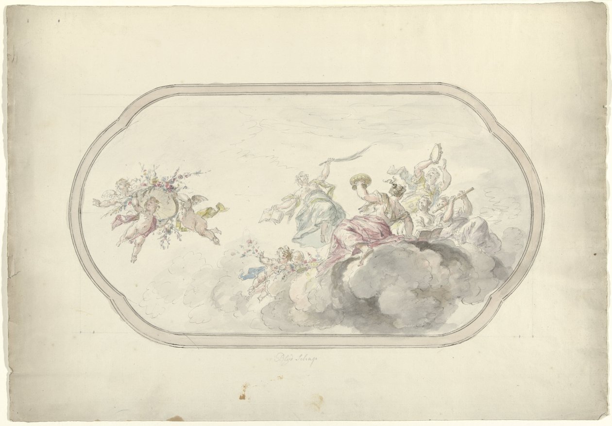 Design for a Ceiling Painting with Music-Making Women and Putti with Flower Basket as Allegory of Joy by Dionys van Nijmegen