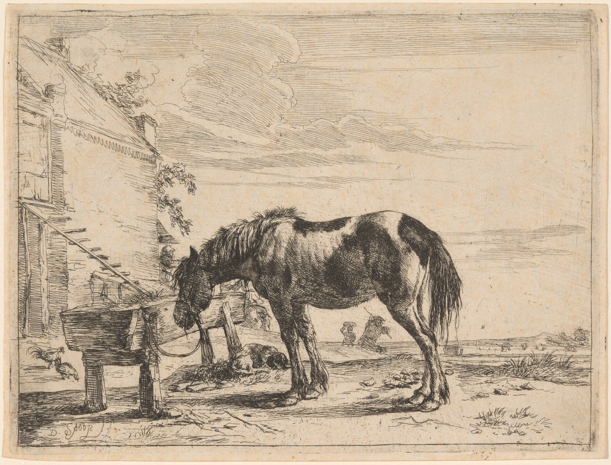 A Horse Bound to a Feeding Trough by Dirck Stoop
