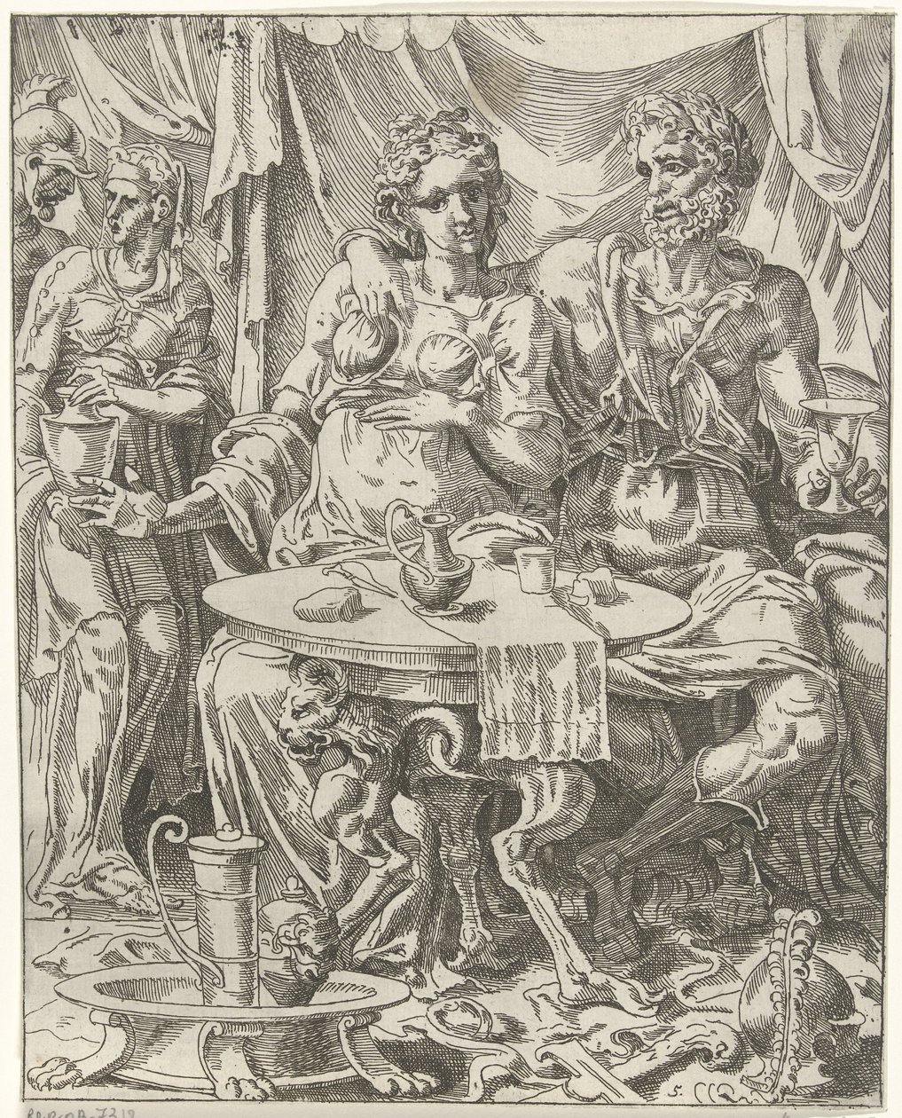 Judith and Holofernes Enjoying a Feast by Dirck Volckertsz. Coornhert (attributed to)