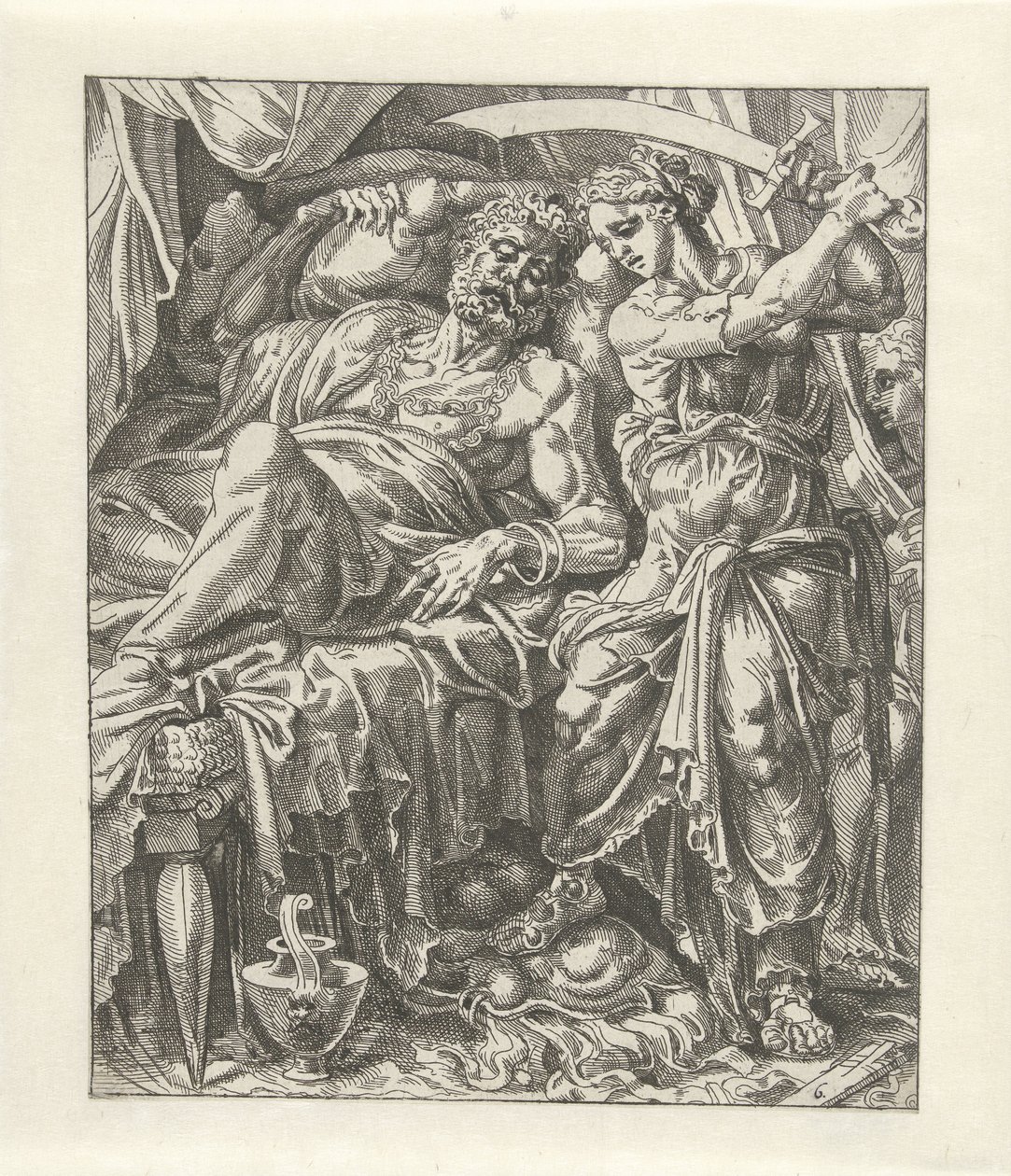 Judith Beheads Holofernes, Judith and Holofernes (series title) by Dirck Volckertsz. Coornhert (attributed to)