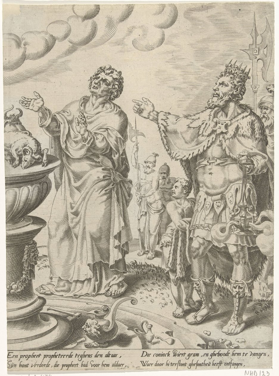 King Jeroboam and the Man of God at the Altar by Dirck Volckertsz. Coornhert (attributed to)