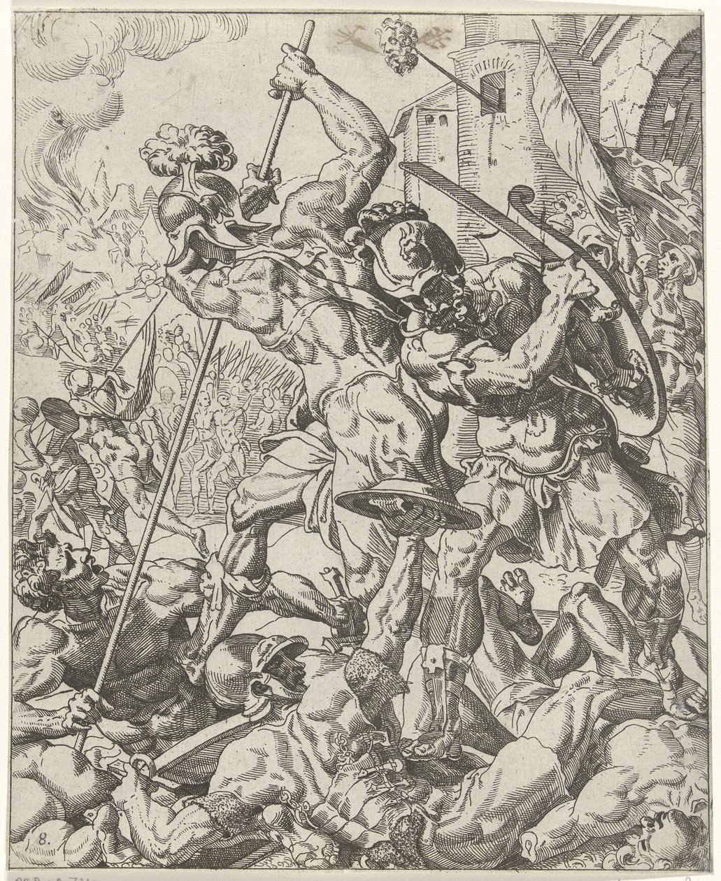 Flight of the Assyrian Army (series title) by Dirck Volckertsz. Coornhert (attributed to)