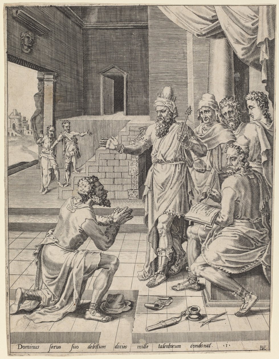 The King Forgiving His Servant His Debt by Dirck Volckertz Coornhert after Maerten van Heemskerck