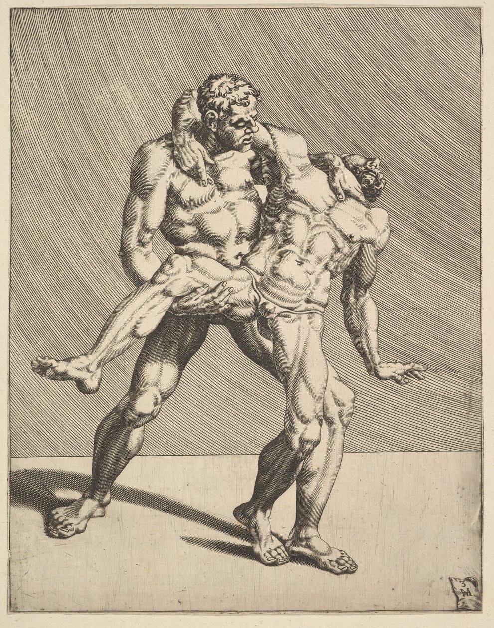 Wrestlers, from Wrestlers, Plate 3 by Dirck Volkertsen Coornhert